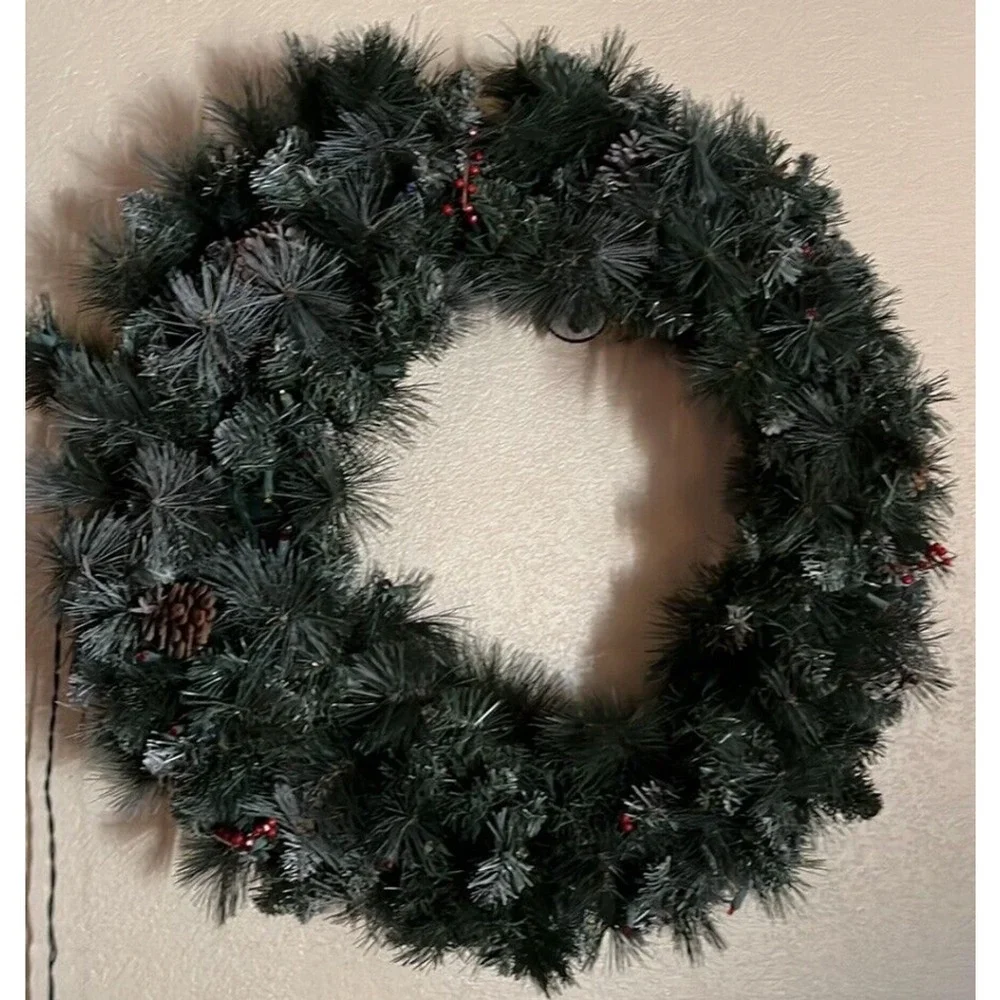 Celebrations 36in Prelit Mixed Needle Pine Wreath 150 Multi LED Lights Pinecones